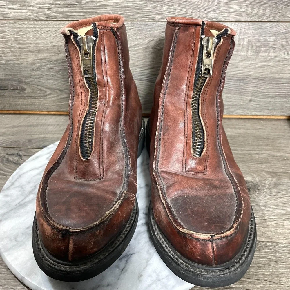 Double H Boots Mens 9.5 EEE Brown Leather Zip Up Ankle Insulated Stadium‎ Retro